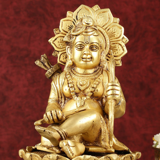 Pure Brass Ram Lalla Seated on Lotus Idol - 9" matte gold - Budhshiv.com