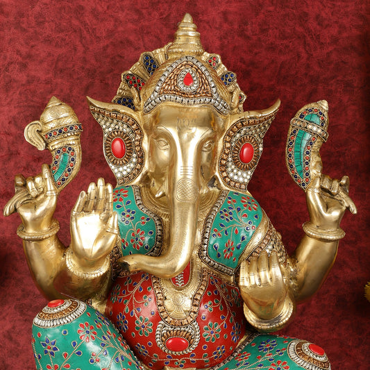 Pure Brass Right - Side Trunk Ganapati Statue - 22 - Inch - Budhshiv.com