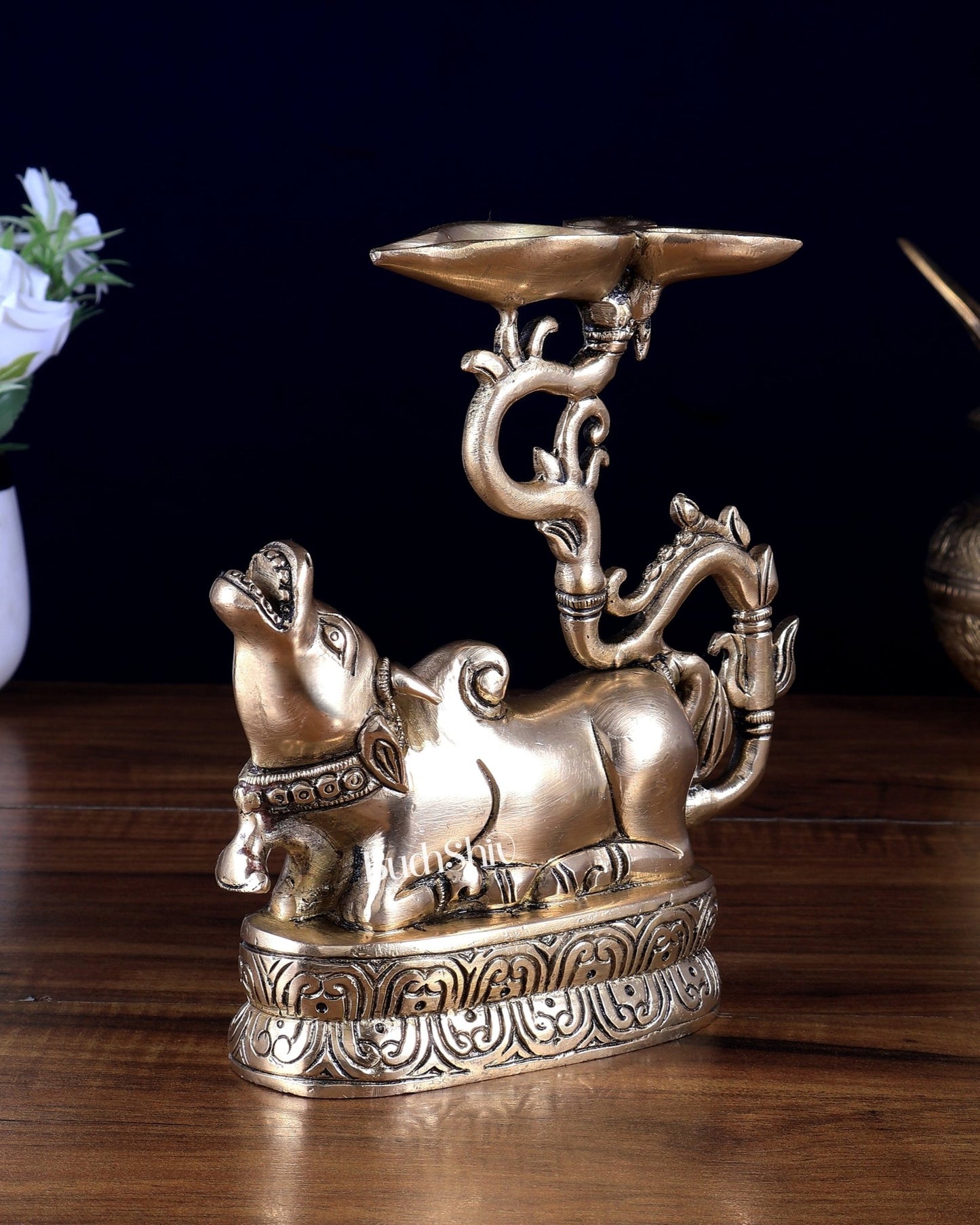 Pure Brass Roaring Nandi Oil Lamp (Diya) - Budhshiv.com