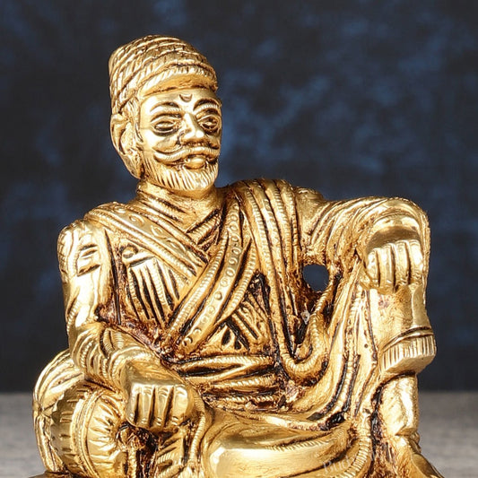 Pure Brass Royal Chhatrapati Shivaji Maharaj Statue - 3.5" - Budhshiv.com