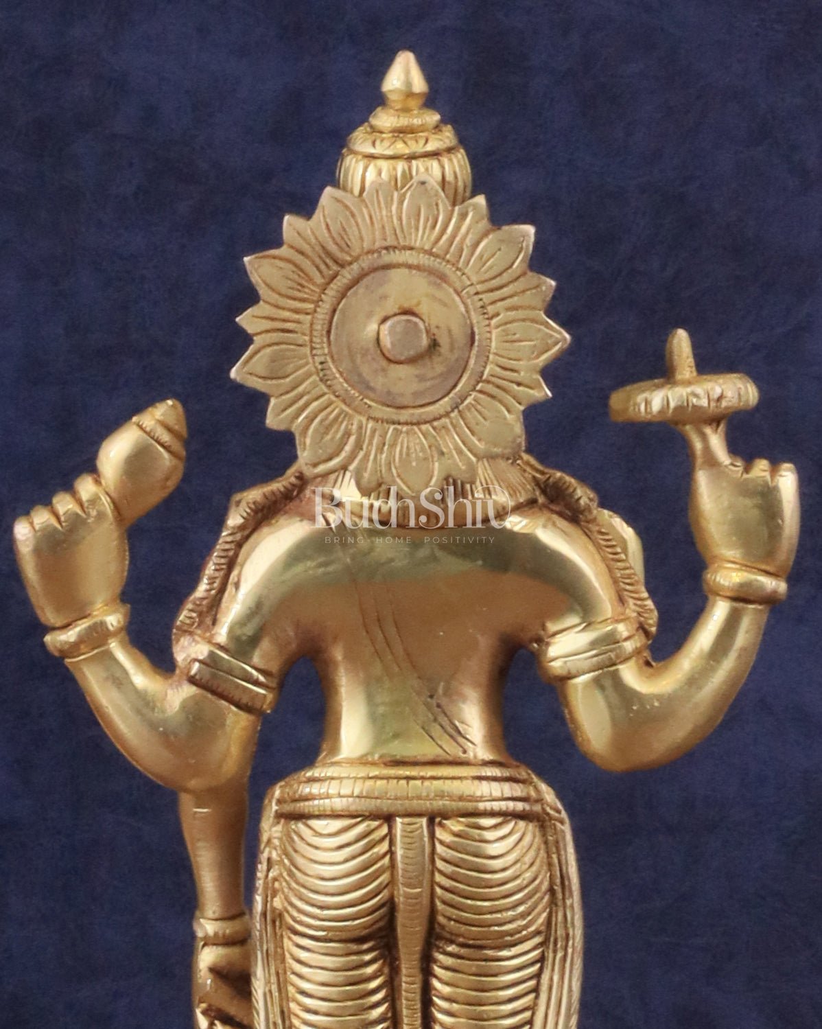Pure Brass Sathya Narayana Vishnu on Lotus Statue - 9" - Budhshiv.com