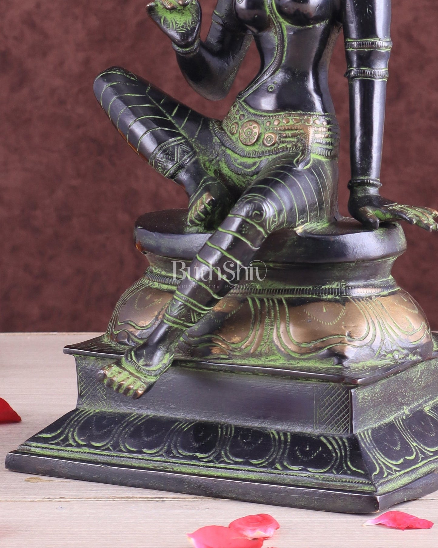 Pure Brass Seated Parvati Idol - 12" Black green tone - Budhshiv.com