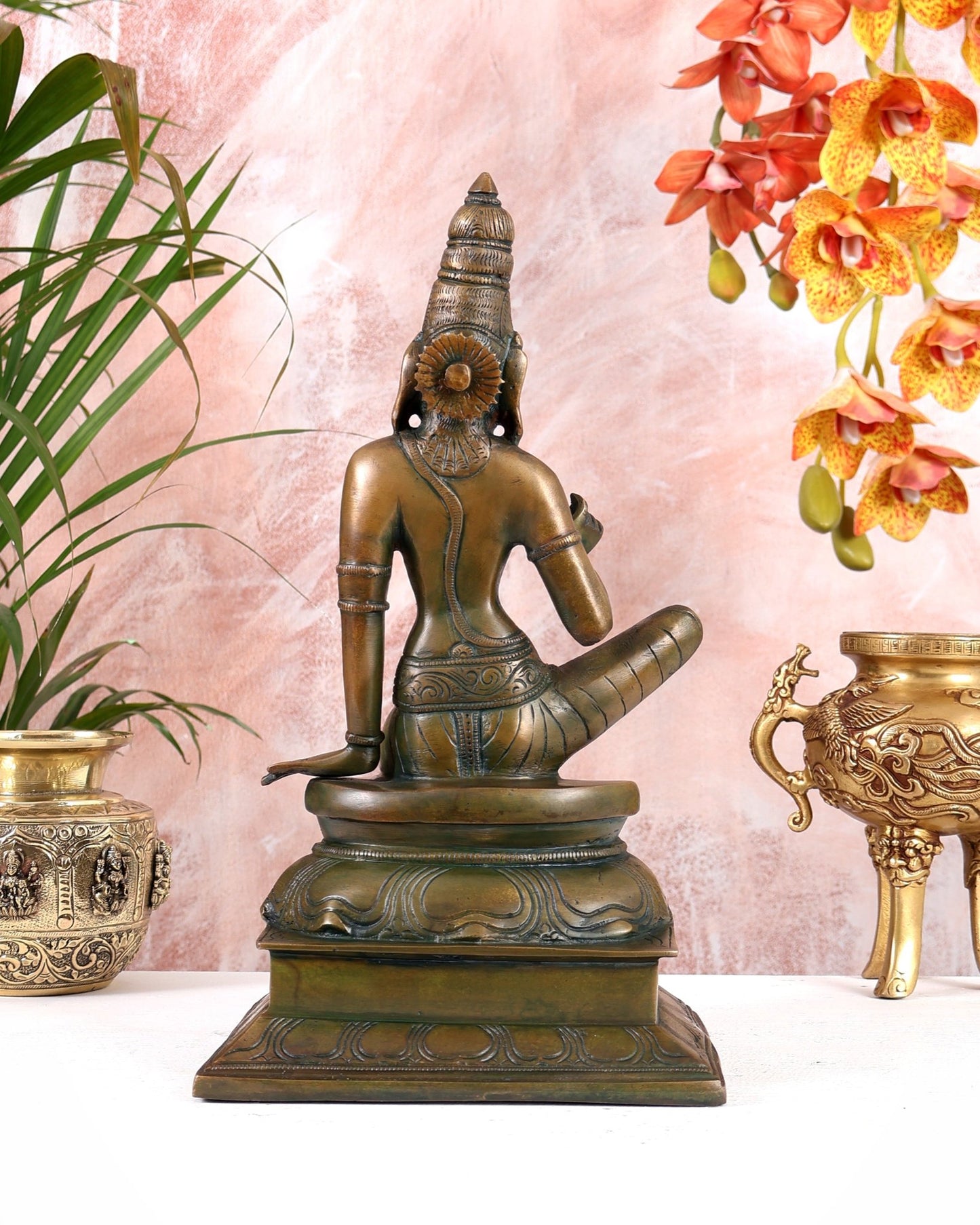 Pure Brass Seated Parvati Idol - 12" chola bronze tone - Budhshiv.com
