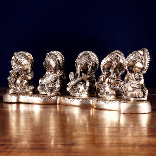 Pure Brass Set of Five Musical Ganesha β Showpiece & Gift for Loved Ones 4 inch - Budhshiv.com
