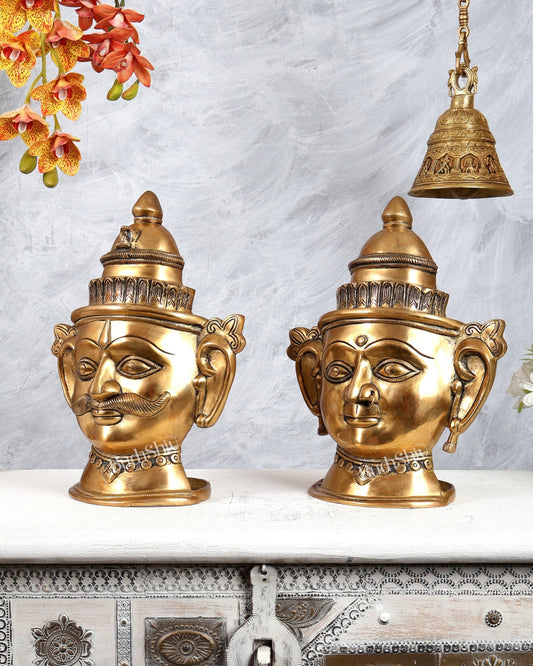 Pure Brass Shiv–Gauri Mukhlingam Pair (Large) – Sacred Temple Style Artefact 13.5 inch - Budhshiv.com