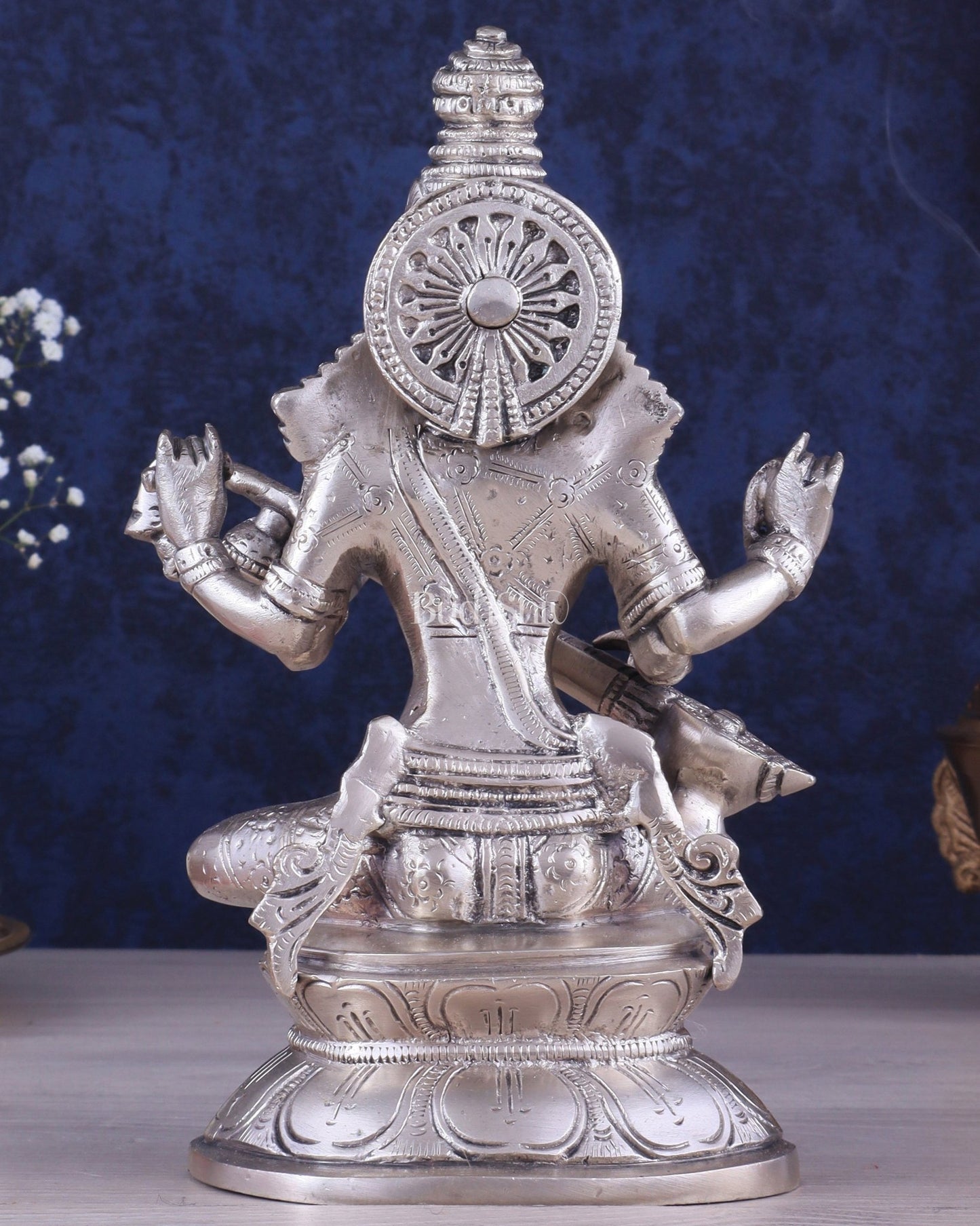 Pure Brass Silver - Plated Goddess Saraswati Idol 8" - Budhshiv.com