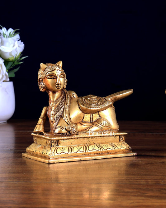 Pure Brass Sitting Kamdhenu Cow with Wings - Budhshiv.com