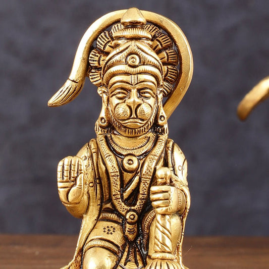 Pure Brass Small Blessing Hanuman Idol - 4" Height - Budhshiv.com