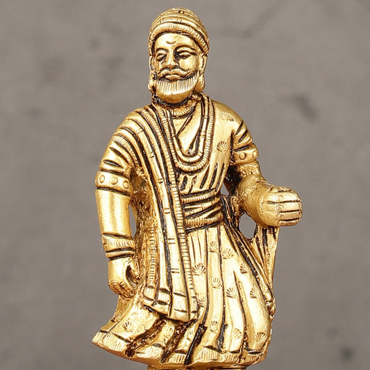 Pure Brass Small Chatrapati Shivaji Maharaj Standing Idol - 4" - Budhshiv.com