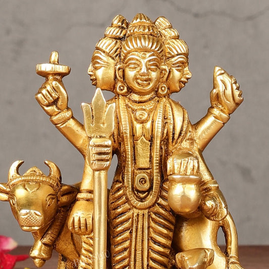 Pure Brass Small Dattatreya Guru Idol – 4.5 Inches - Budhshiv.com