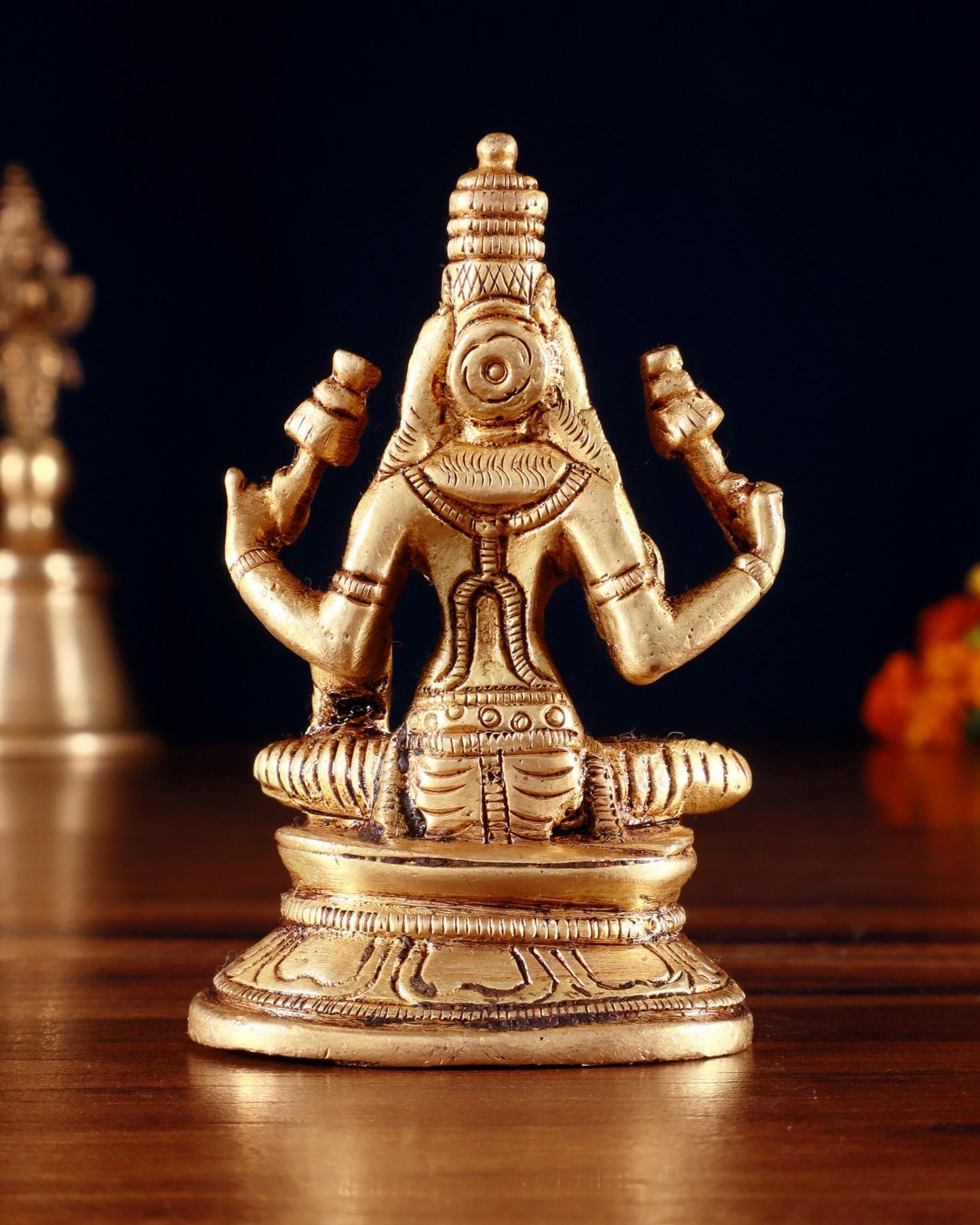 Pure Brass Small Goddess Lakshmi Idol | 3.5 Inch golden butter tone - Budhshiv.com