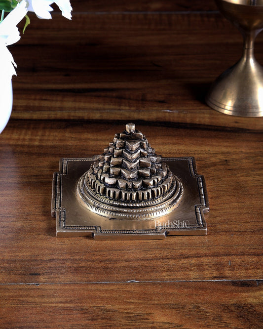 Pure Brass Small Meru Shree Yantra 3.5 inch - Budhshiv.com