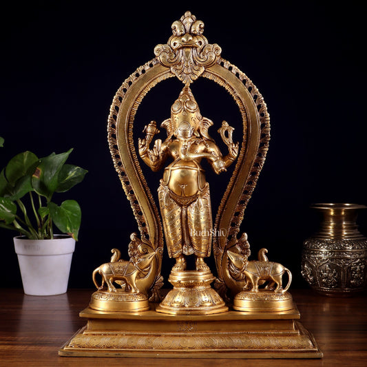 Pure Brass Standing Ganesha Lakshmi Saraswati Idol Set | 15” - Budhshiv.com