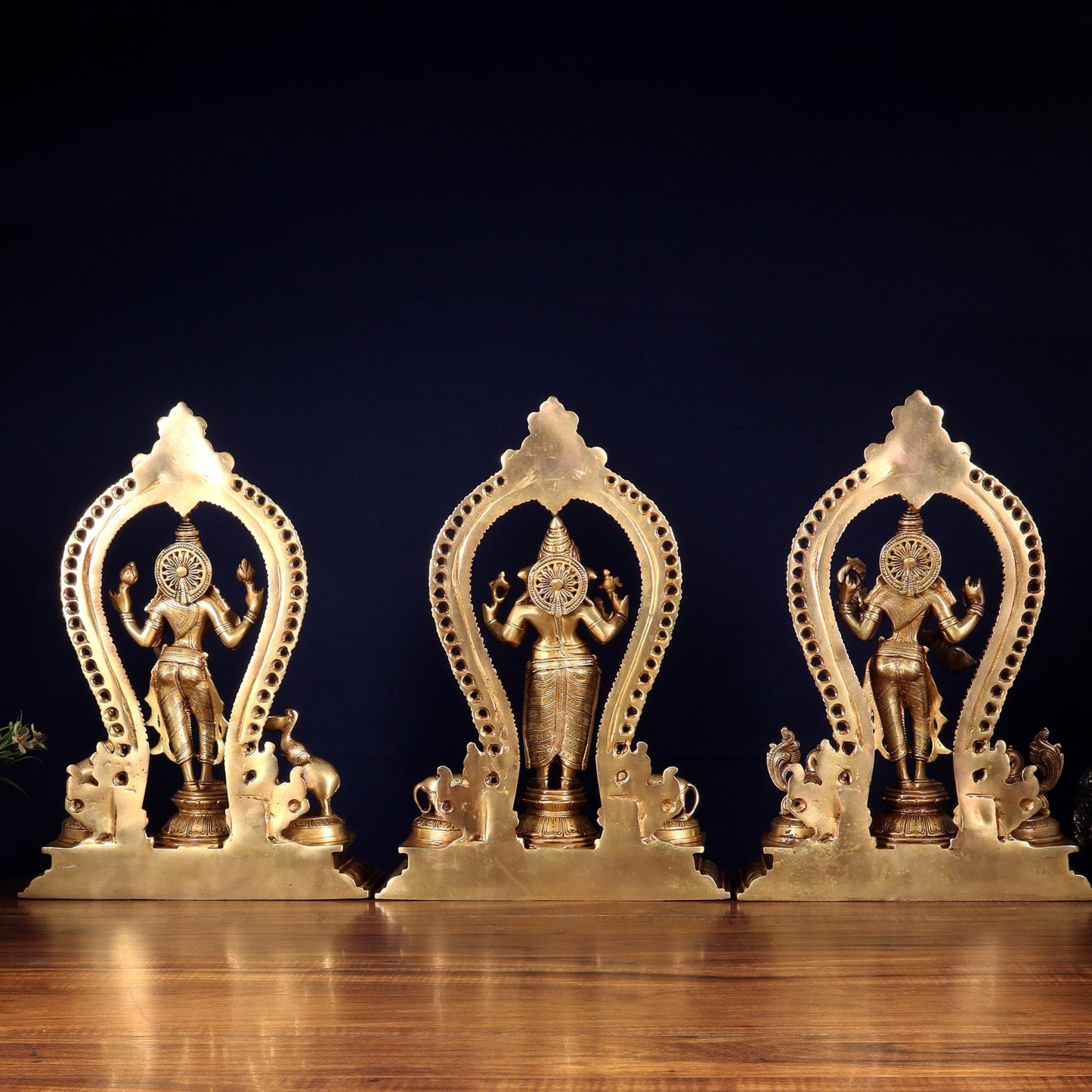 Pure Brass Standing Ganesha Lakshmi Saraswati Idol Set | 15” - Budhshiv.com