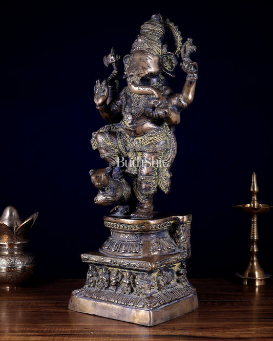 Pure Brass Standing Ganesha – Rustic Antique Finish - Budhshiv.com