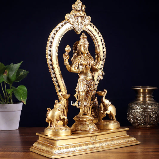 Pure Brass Standing Goddess Lakshmi Idol | 15” Height - Budhshiv.com