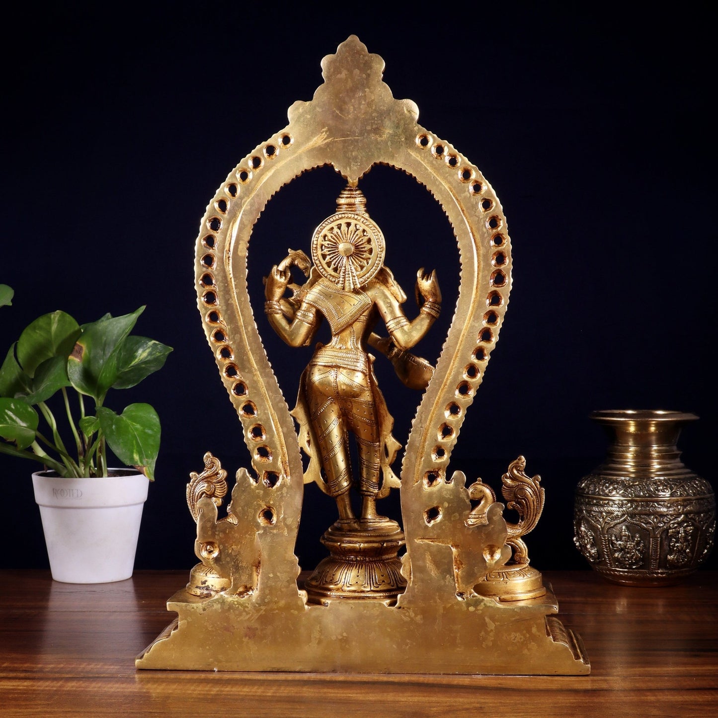 Pure Brass Standing Goddess Saraswati Idol with Swans | 15” - Budhshiv.com