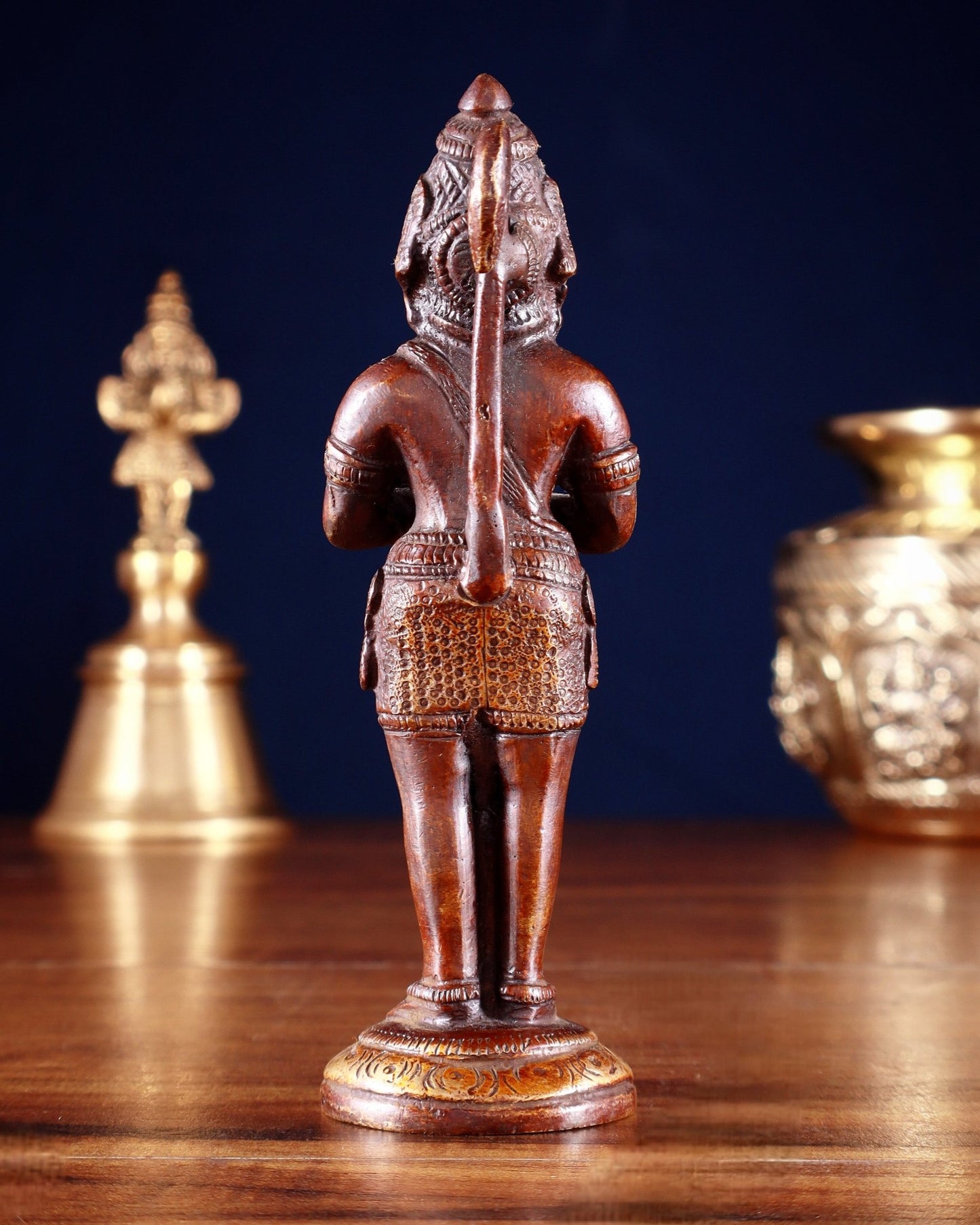 Pure Brass Standing Hanuman Ji in Namaskar 5Mudra – Dual Tone 5.2" - Budhshiv.com