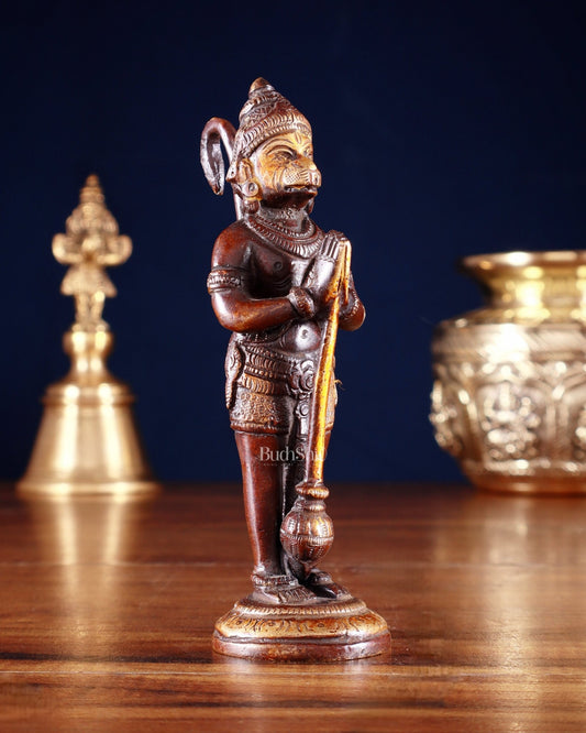 Pure Brass Standing Hanuman Ji in Namaskar 5Mudra – Dual Tone 5.2" - Budhshiv.com