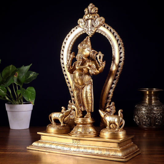Pure Brass Standing Lord Ganesha Idol | 15” Height - Budhshiv.com