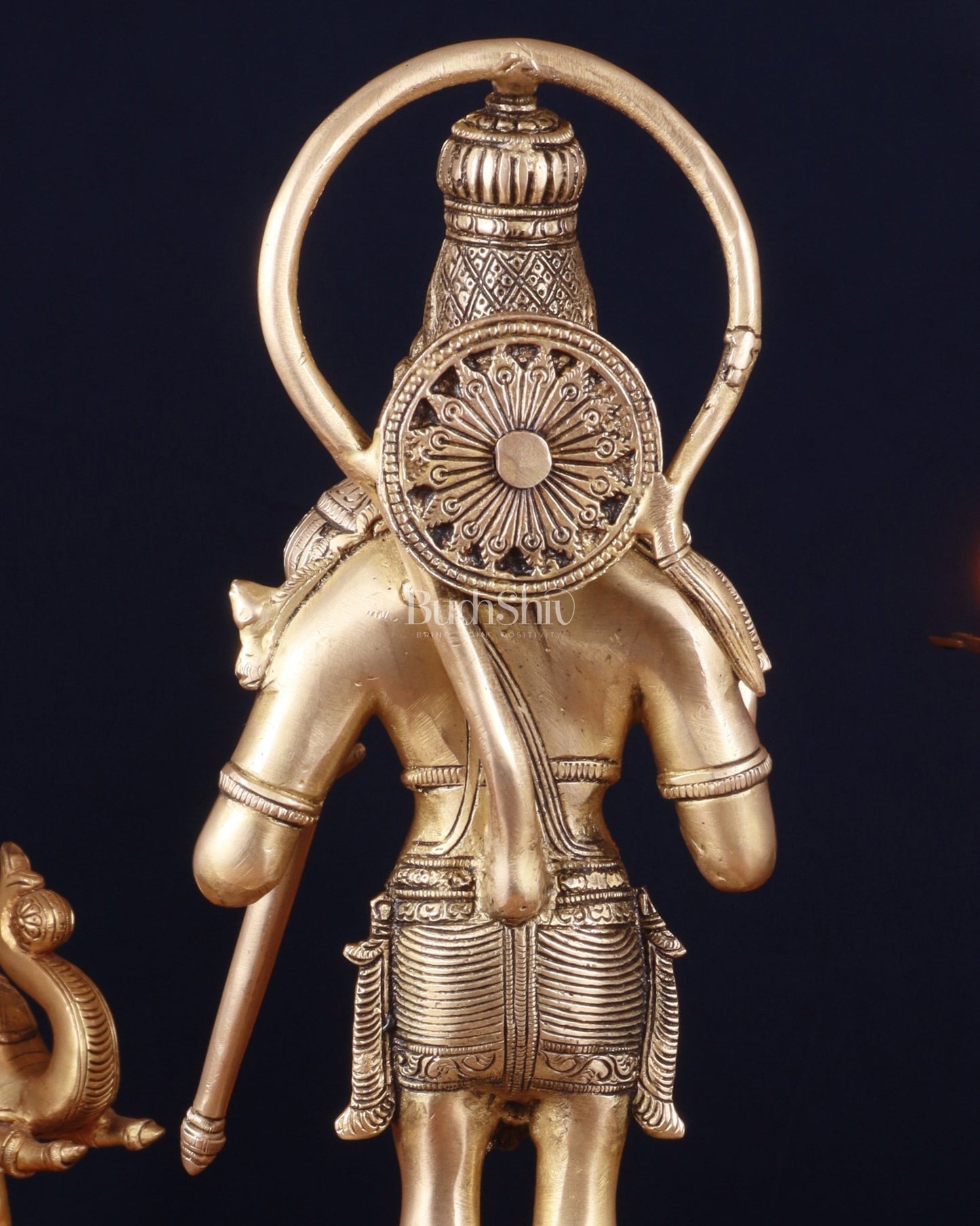 Pure Brass Standing Lord Hanuman Statue – Matte Gold Finish, 14.5 Inch - Budhshiv.com