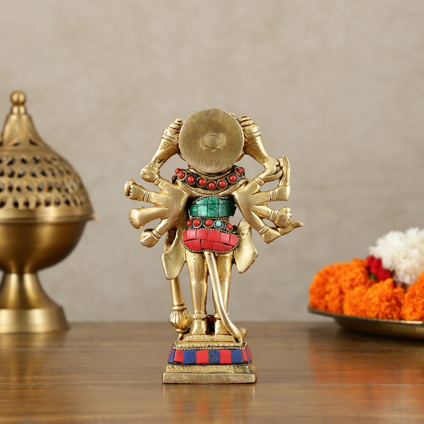 Pure Brass Standing Panchmukhi Hanuman Idol - 7" - Budhshiv.com