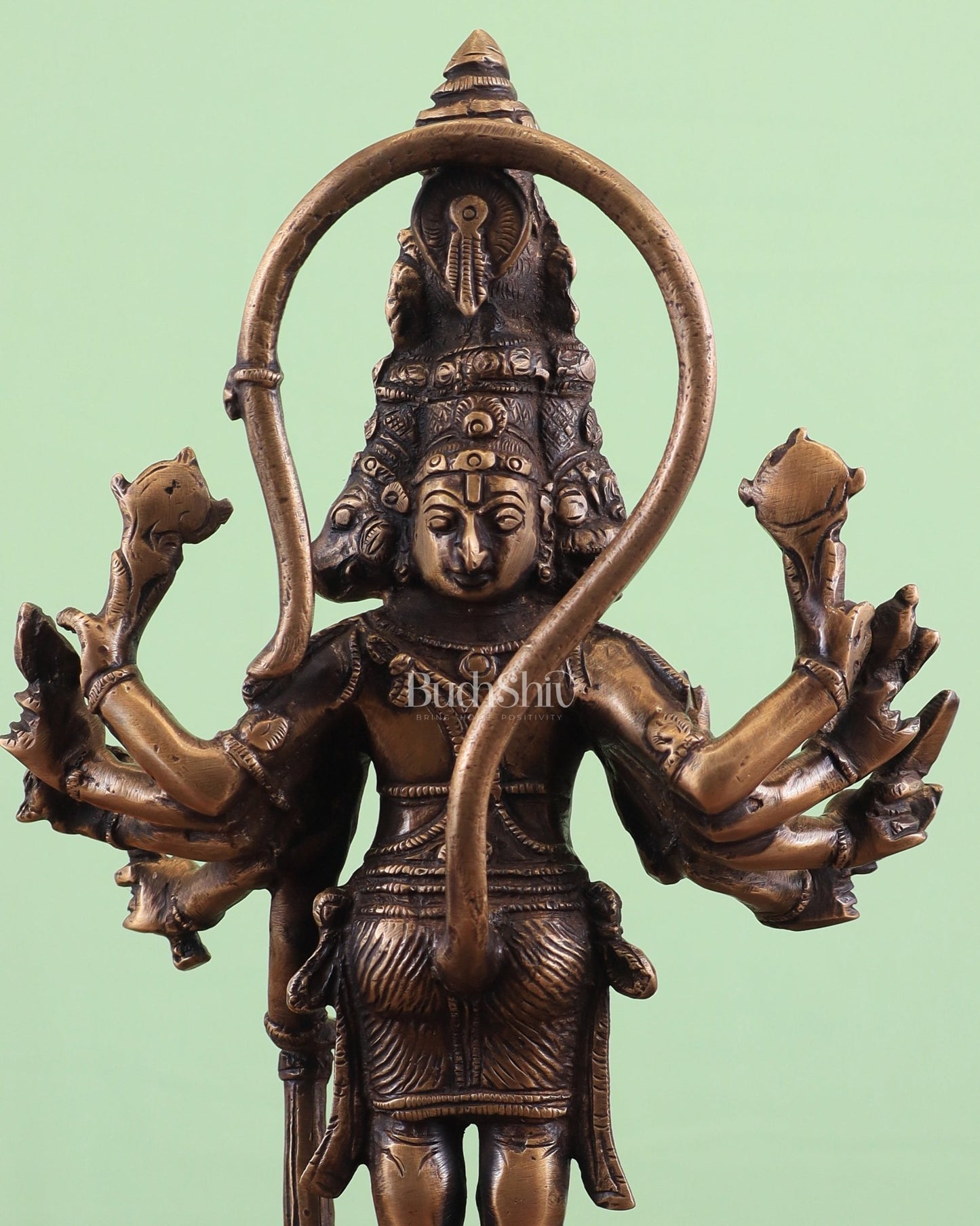 Pure Brass Standing Panchmukhi Hanuman Idol – antique finish 12 inch - Budhshiv.com