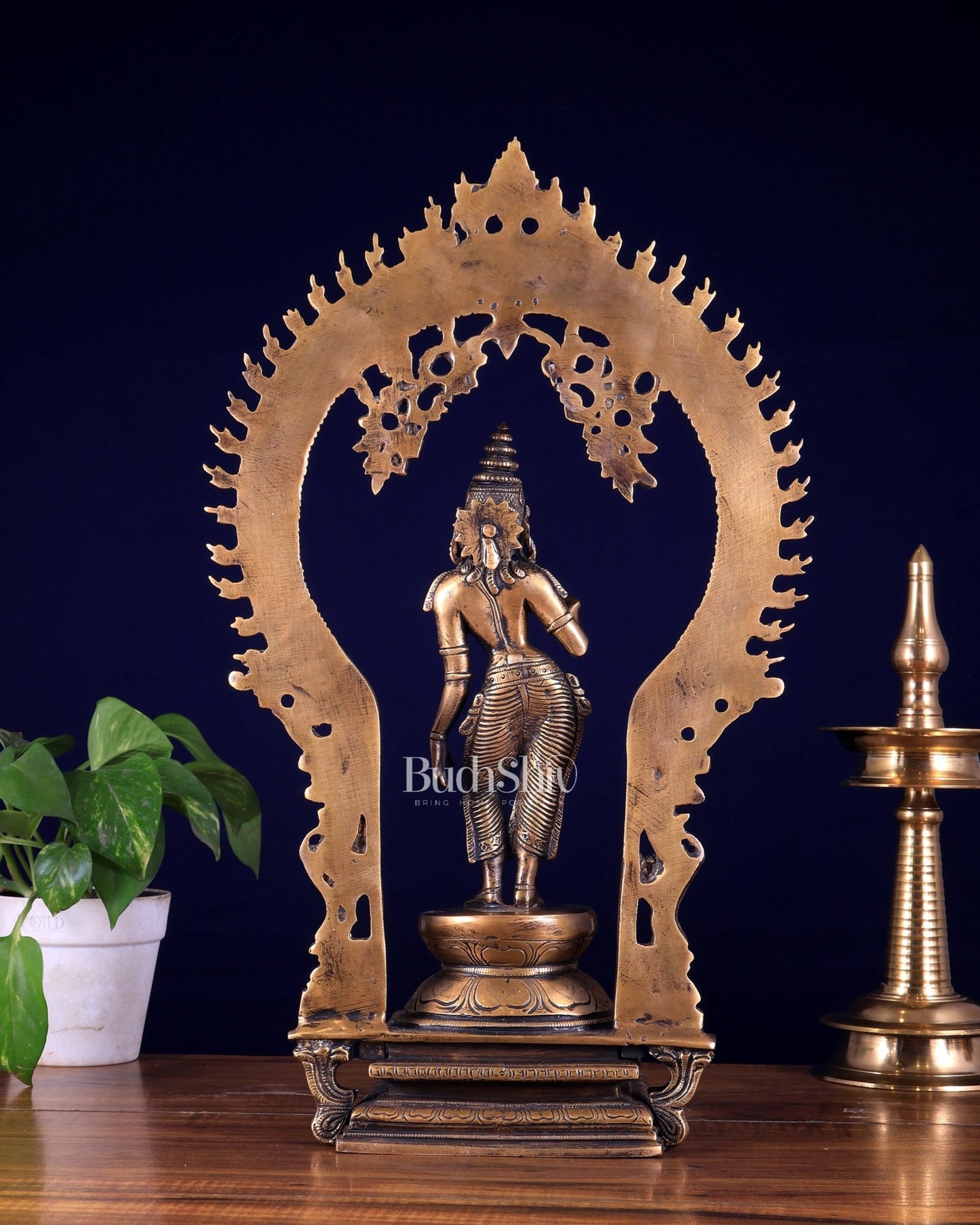 Pure Brass Standing Parvati with Prabhavali – Bhoga Shakti Idol (Antique Burnt Brass Finish) 18 inch - Budhshiv.com