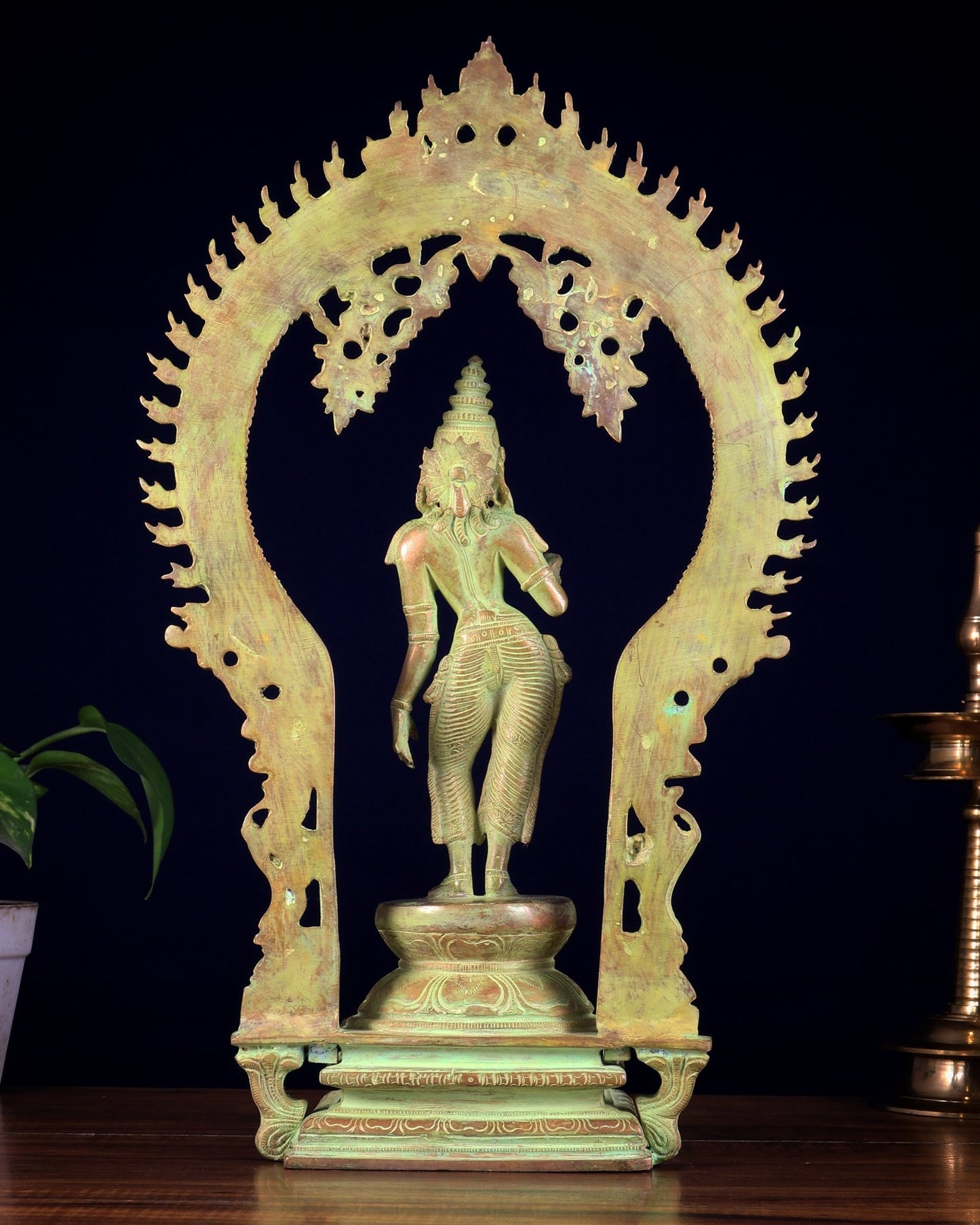 Pure Brass Standing Parvati with Prabhavali – Bhoga Shakti Idol (Green Sand Patina Finish) 18 inch - Budhshiv.com