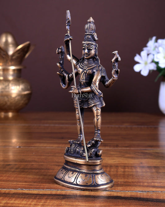 Pure Brass Standing Shiva Kaala Samahara Murti Idol antique brass tone 6.5" - Budhshiv.com