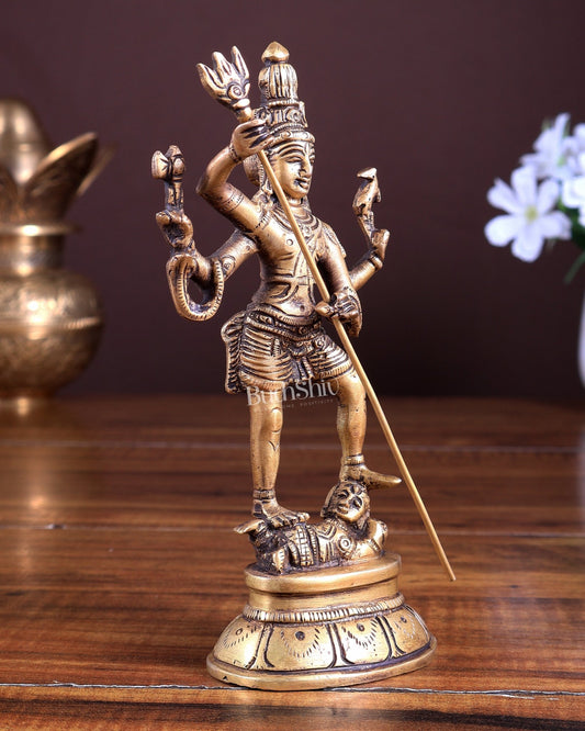 Pure Brass Standing Shiva Kaala Samahara Murti Idol | Natural Brass Tone Divine Statue 6.5" - Budhshiv.com