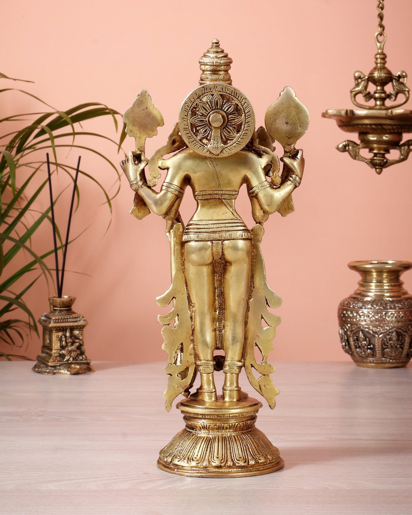 Pure Brass Standing Vishnu Statue golden tone – 12 Inch - Budhshiv.com