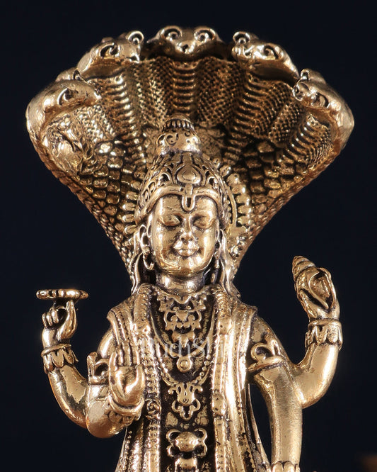 Pure Brass Standing Vishnu with Sheshanaga - 4 in Height - Budhshiv.com