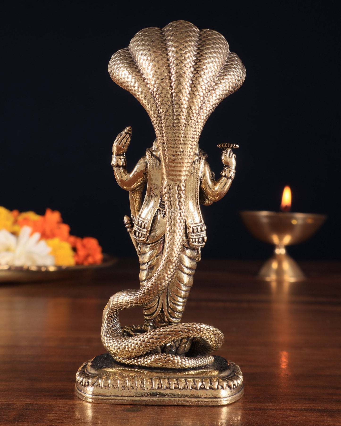Pure Brass Standing Vishnu with Sheshanaga - 4 in Height - Budhshiv.com