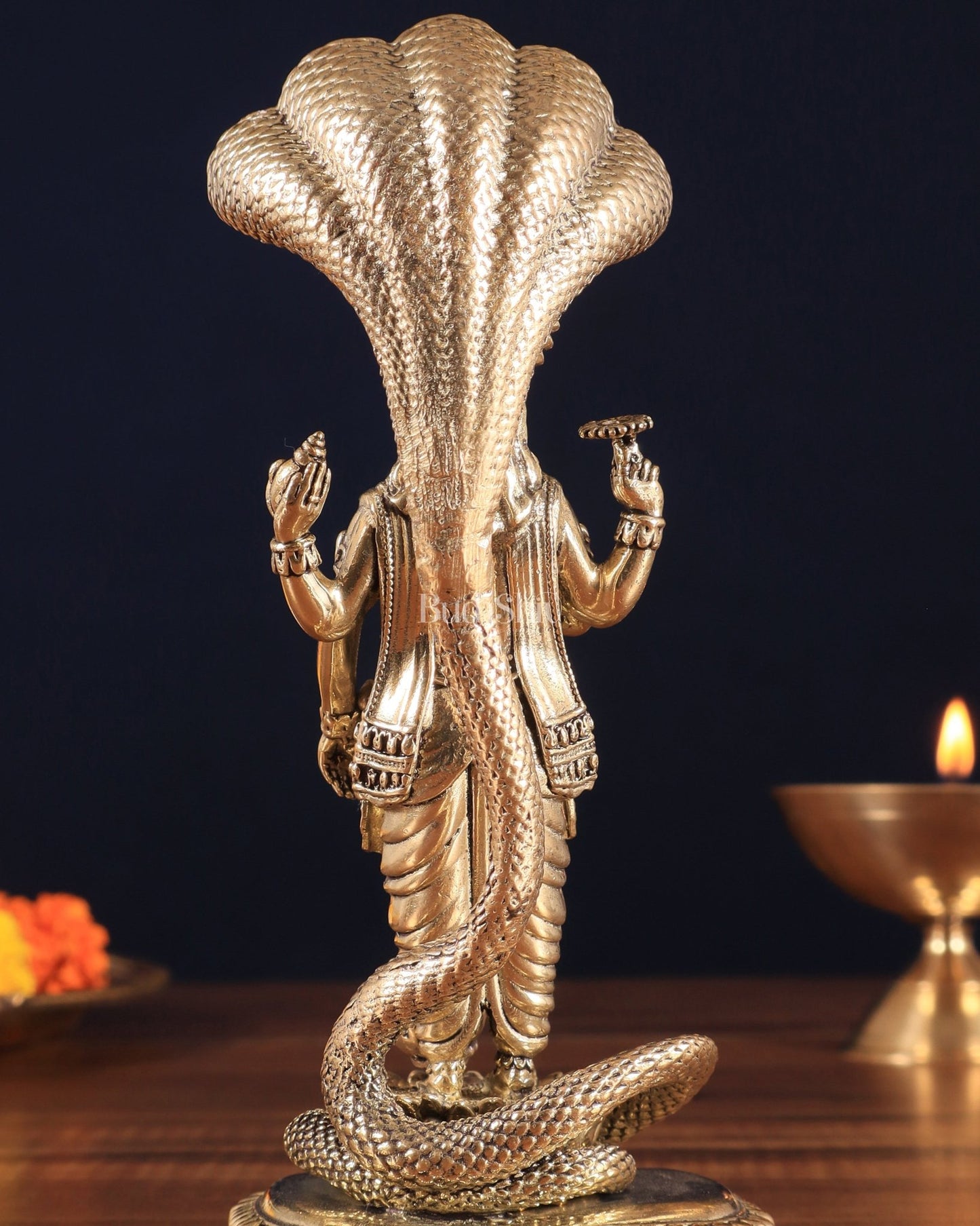 Pure Brass Standing Vishnu with Sheshanaga - 5 in Height - Budhshiv.com