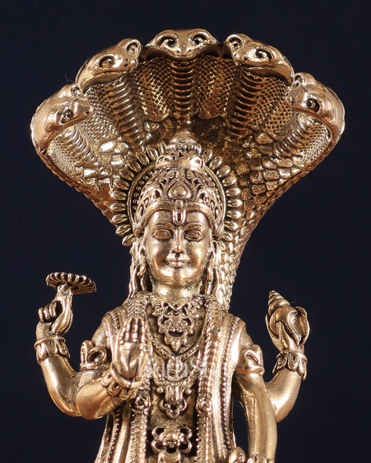 Pure Brass Standing Vishnu with Sheshanaga - 5 in Height - Budhshiv.com
