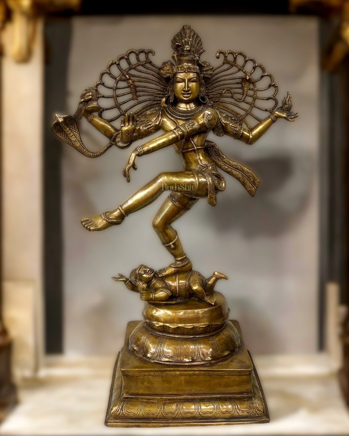 Pure Brass Superfine Dancing Shiva Statue - 39.5" H, 40.5 Kg | Exquisite Craftsmanship - Budhshiv.com
