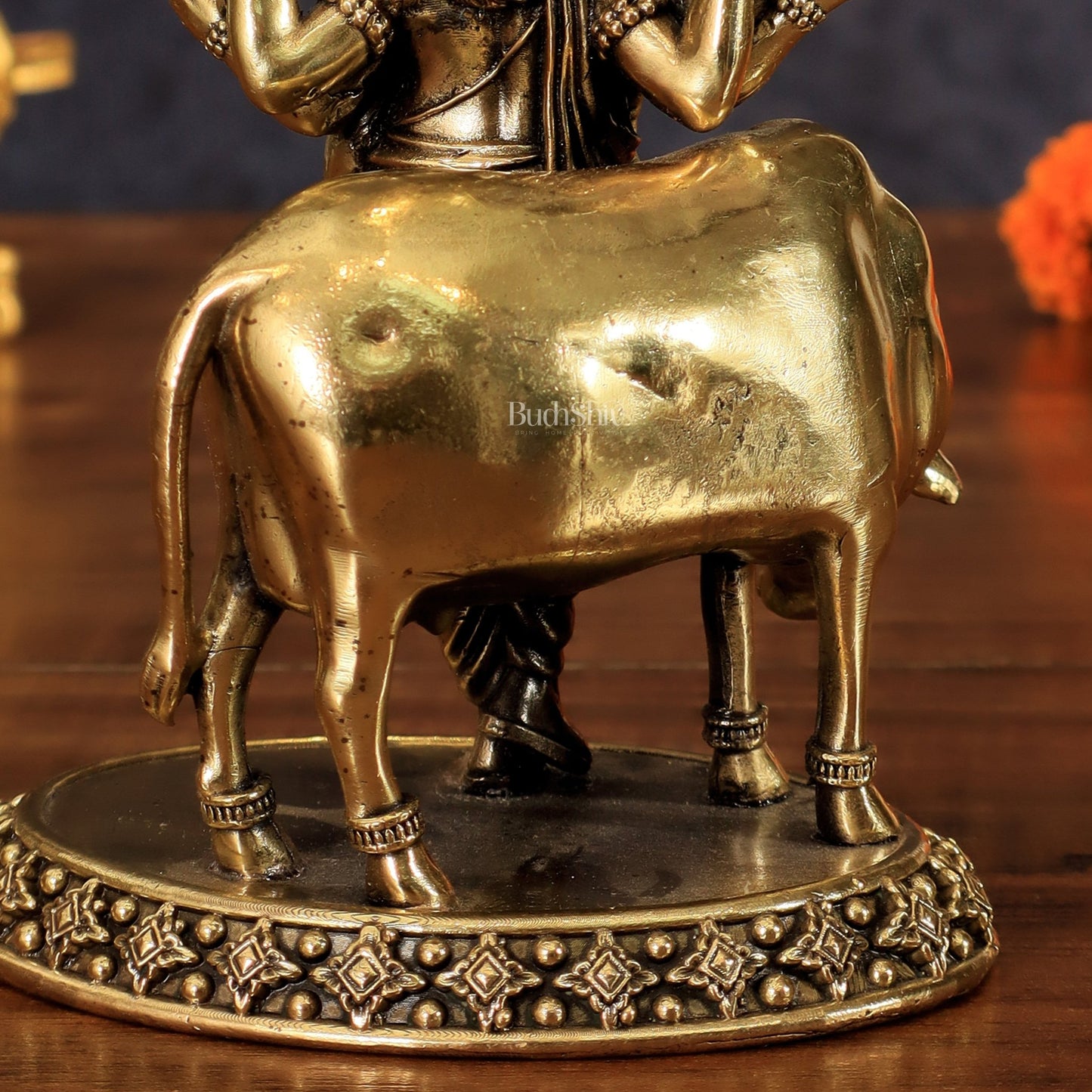 Pure Brass Superfine Dattatraya Idol - Lightweight Hollow Casting, 5.5" - Budhshiv.com