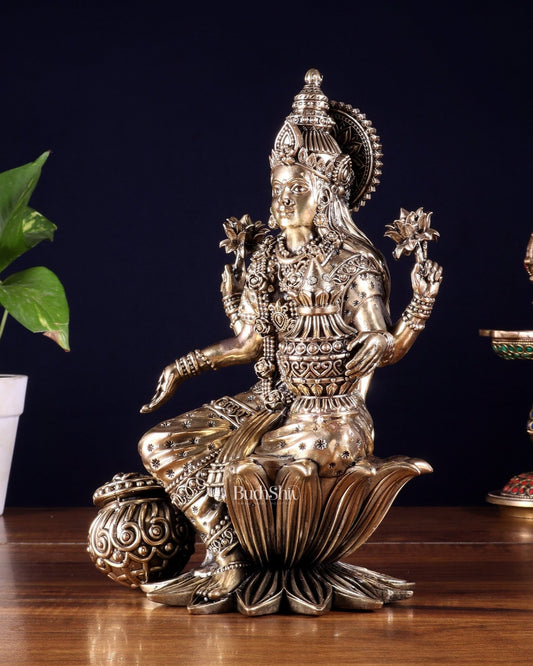 Pure Brass Superfine Dhan Lakshmi Idol – 10 Inch | Intricately Handcrafted - Budhshiv.com