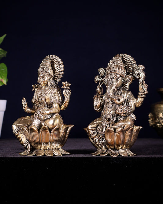 Pure Brass Superfine Ganesha Lakshmi Idol Set – Available in 4, 6 & 8 Inches - Budhshiv.com