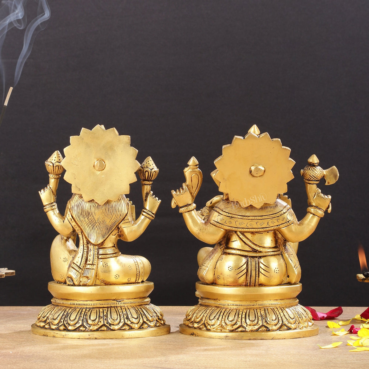 Pure Brass Superfine Ganesha Lakshmi Idols - Exquisite 8 - Inch pair - Budhshiv.com