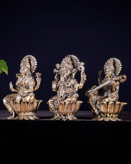 Pure Brass Superfine Ganesha Lakshmi Saraswati Idol Set – Available in 4, 6 & 8 Inches - Budhshiv.com