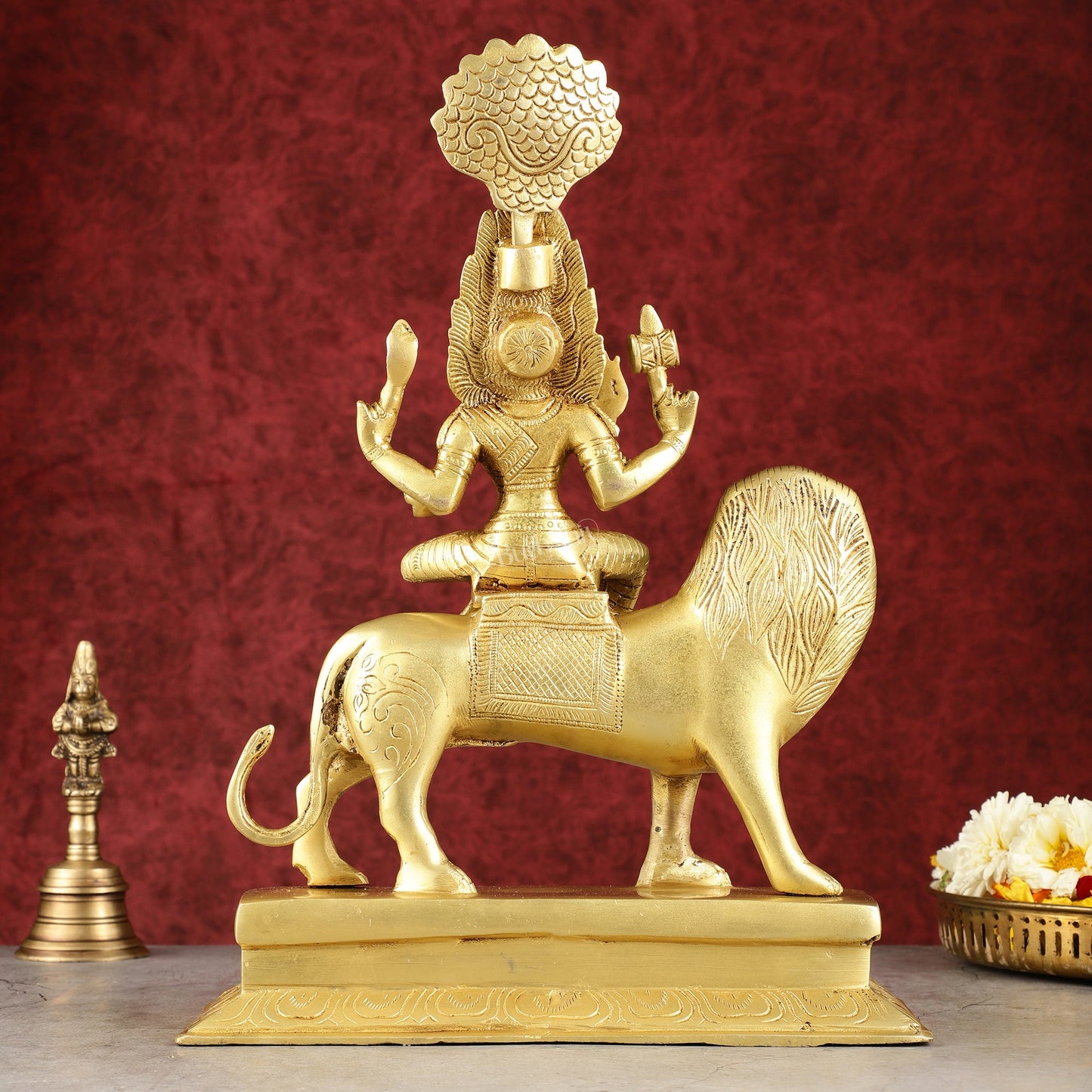 Pure Brass Superfine Goddess Pratyangira Devi Statue - 14" - Budhshiv.com