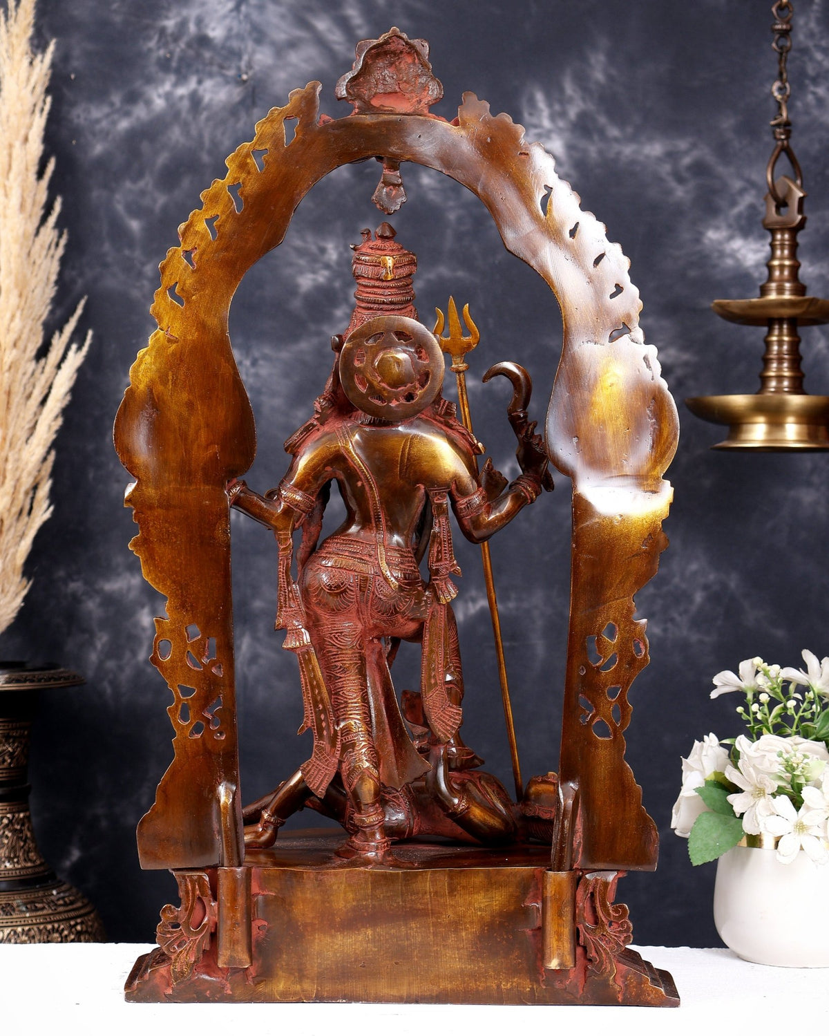 Pure Brass Superfine Handcrafted Goddess bhadra Kali Statue - 22" fiery red tone - Budhshiv.com
