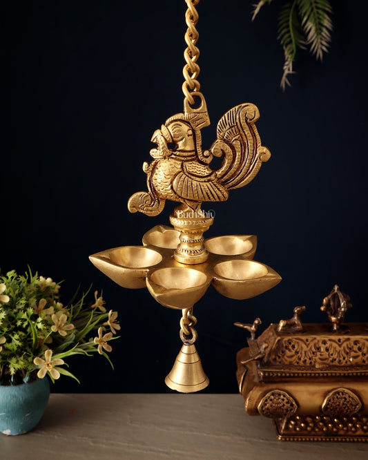 Pure Brass Superfine Hanging Annam Pakshi Diya 22" - Budhshiv.com