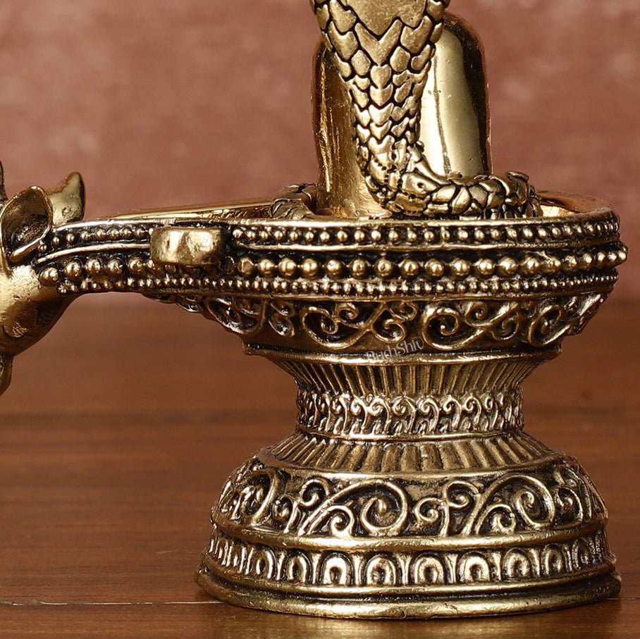 Pure Brass Superfine Intricate Shivling with Nandi Face - 4" Tall - Budhshiv.com