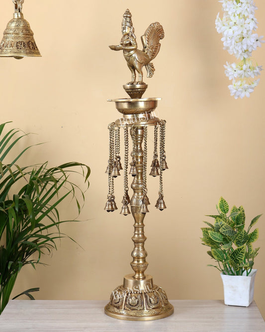 Pure Brass Superfine Kamadhenu vilakku oil lamp 30 inch - Budhshiv.com