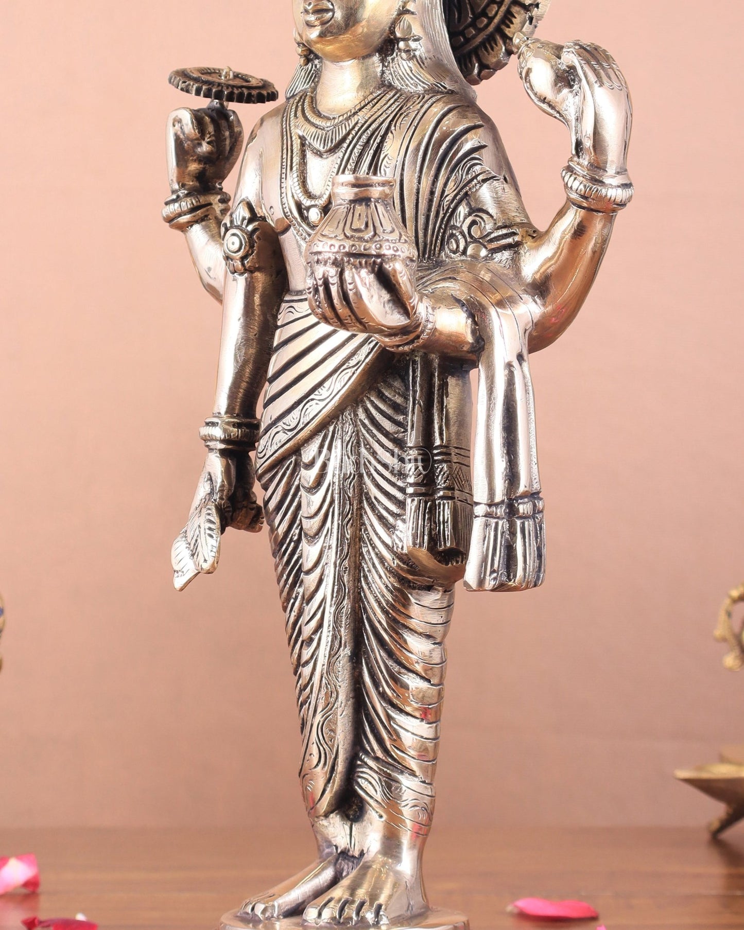 Pure Brass Superfine Lord Dhanvantari Statue with Enhanced Carvings 15 inch matte finish - Budhshiv.com