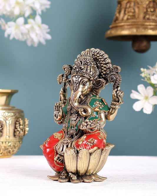 Pure Brass Superfine Lord Ganesha Idol | with meenakari - Budhshiv.com