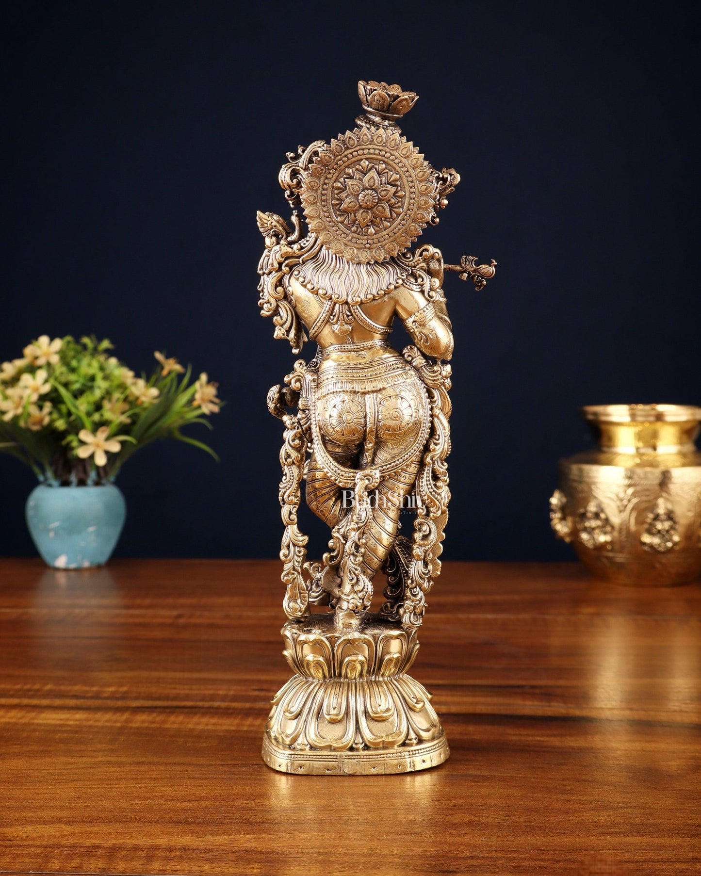 Pure Brass Superfine Lord Krishna Intricate Idol 12" - Budhshiv.com